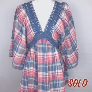 NWOT Free People Size Small Plaid Peasant Blouse